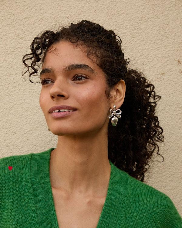 Clare Vivier Heart Drop Earrings Silver