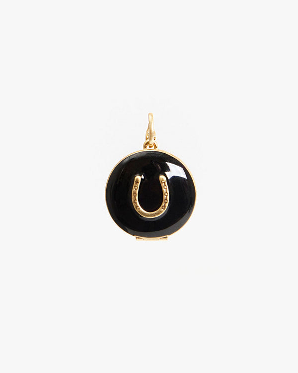 clare vivier Horseshoe Enamel Locket Black