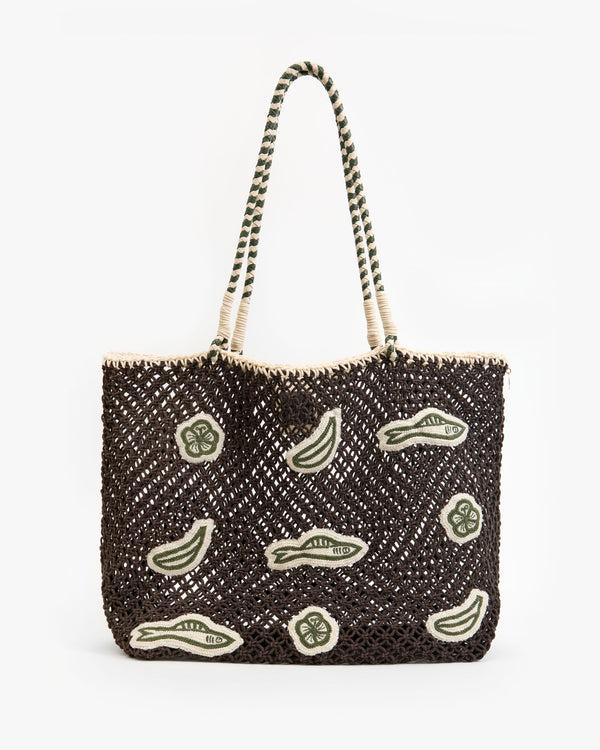 clare vivier L'Été Tote Chocolate Multi Applique