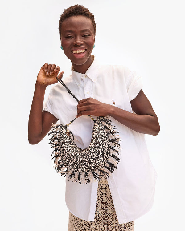 Clare Vivier Lune Black/Cream Raffia W/ Fringe