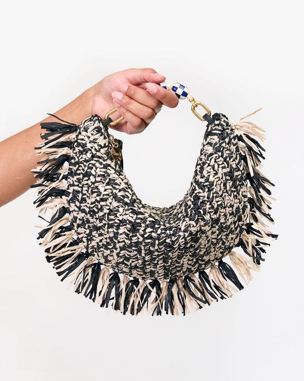 Clare Vivier Lune Black/Cream Raffia W/ Fringe