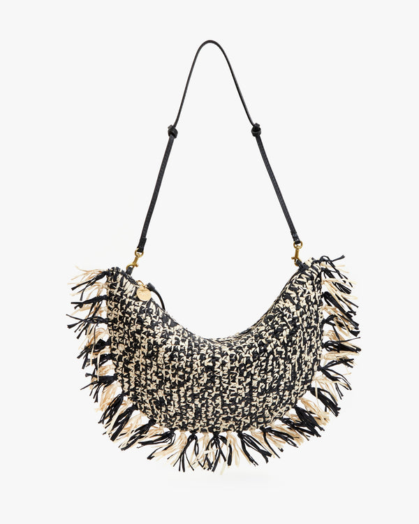 clare vivier Lune Black/Cream Raffia w/ Fringe
