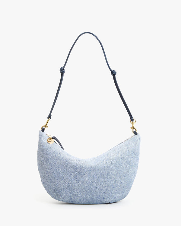 clare vivier Lune Light Blue Denim Suede