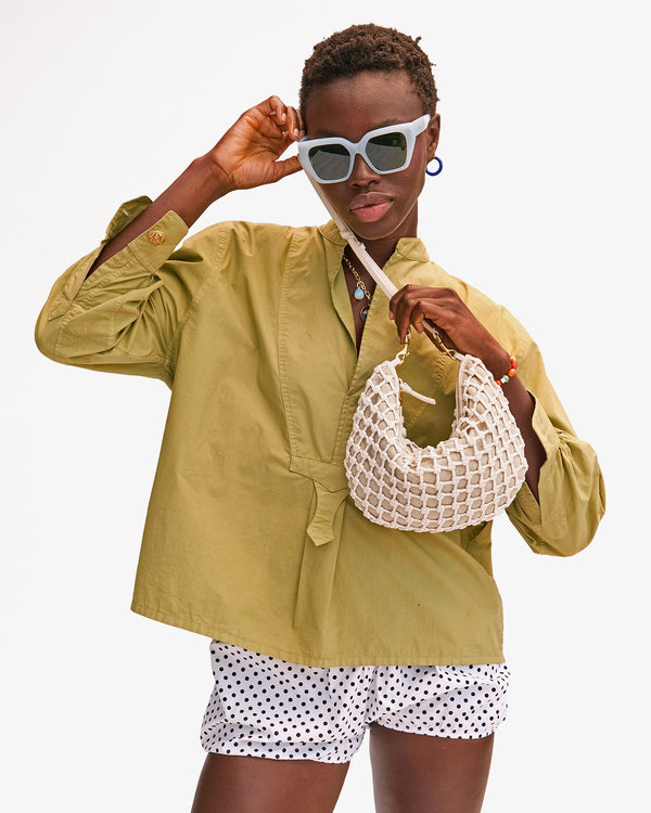 Clare Vivier Lune White Knot Woven Leather