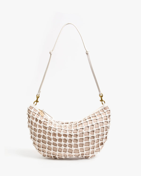 clare vivier Lune White Knot Woven Leather