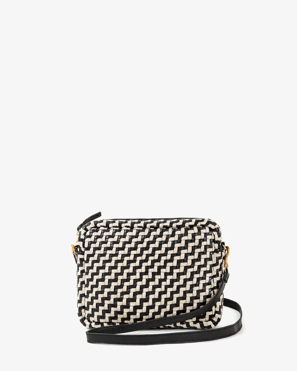 clare vivier Midi Sac Black/Cream Woven Zig-Zag