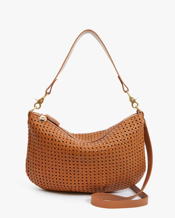 clare vivier Moyen Messenger Tan Rattan
