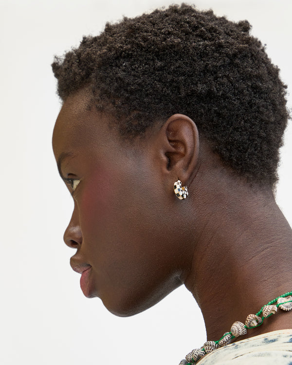 Clare Vivier Petit Le Hoop Black/Cream Checker