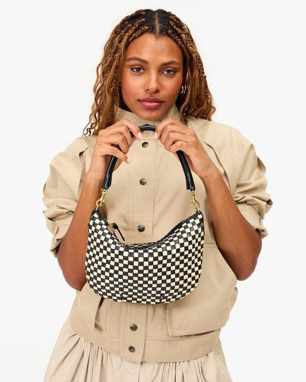 Clare Vivier Petit Moyen Black/Cream Woven Checker