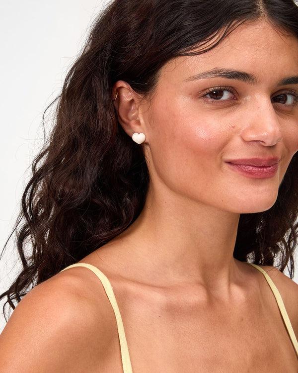 Clare Vivier Petit Mylar Heart Earrings Cream