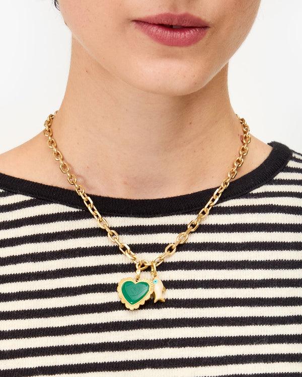 Clare Vivier Scallop Heart Charm White/Emerald