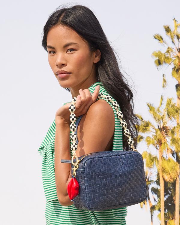 Clare Vivier Shortie Strap Black/Cream Checker