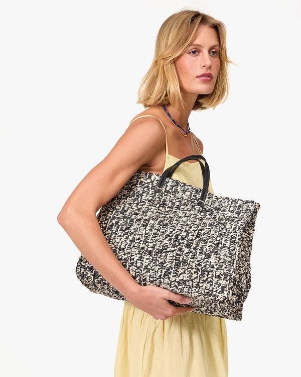 Clare Vivier Summer Simple Tote Black/Cream Raffia