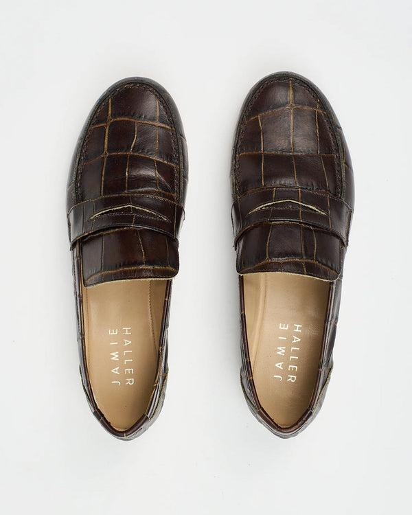 clare vivier The Penny Loafer Deep Brown Croc / 35