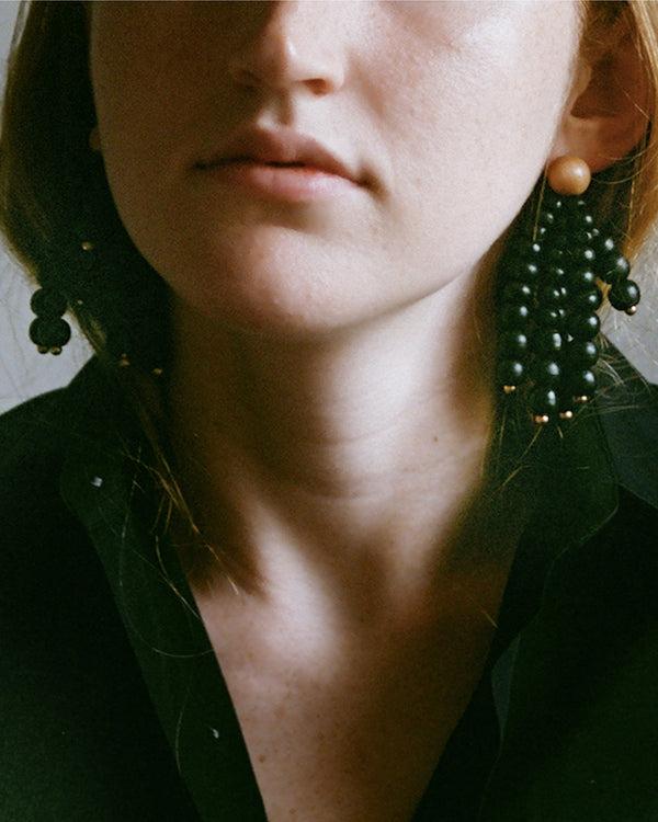 Clare Vivier Wood Fringe Earrings Black