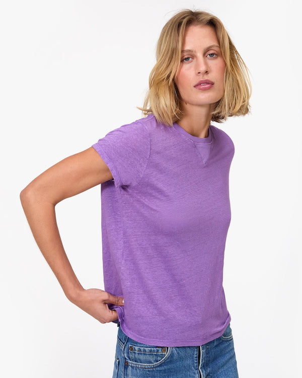 Clare Vivier Classic Tee Faded Wild Purple Linen W/ V-Stitch / XS