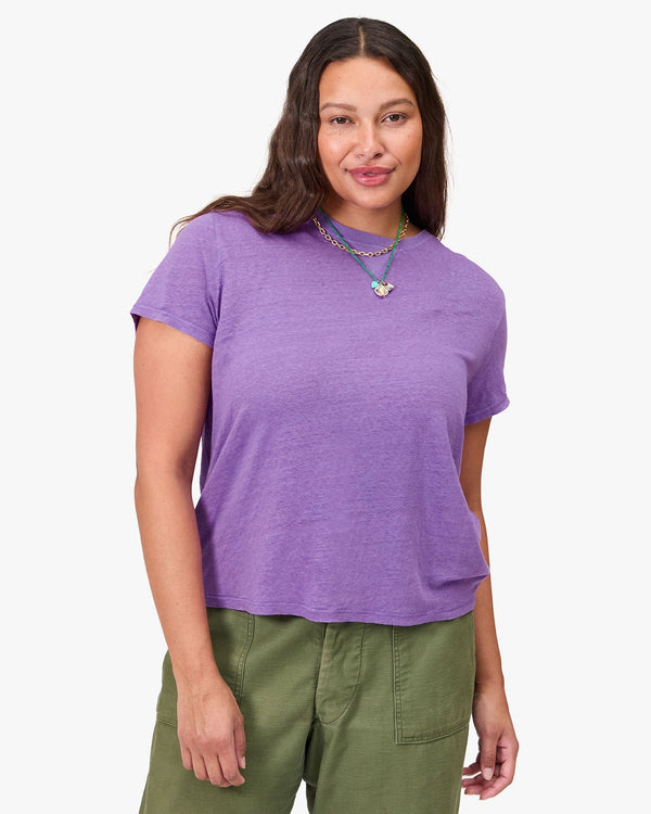 Clare Vivier Classic Tee Faded Wild Purple Linen W/ V-Stitch / XS