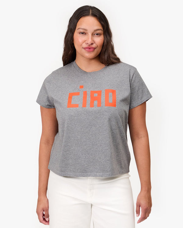 Clare Vivier Classic Tee Grey Melange W/ Safety Orange Block Ciao / XS