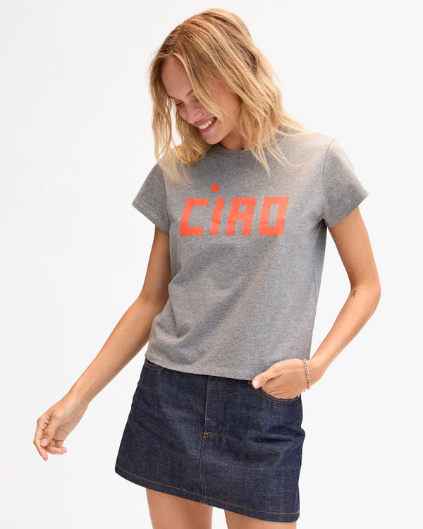 clare vivier Classic Tee Grey Melange w/ Safety Orange Block Ciao / XS