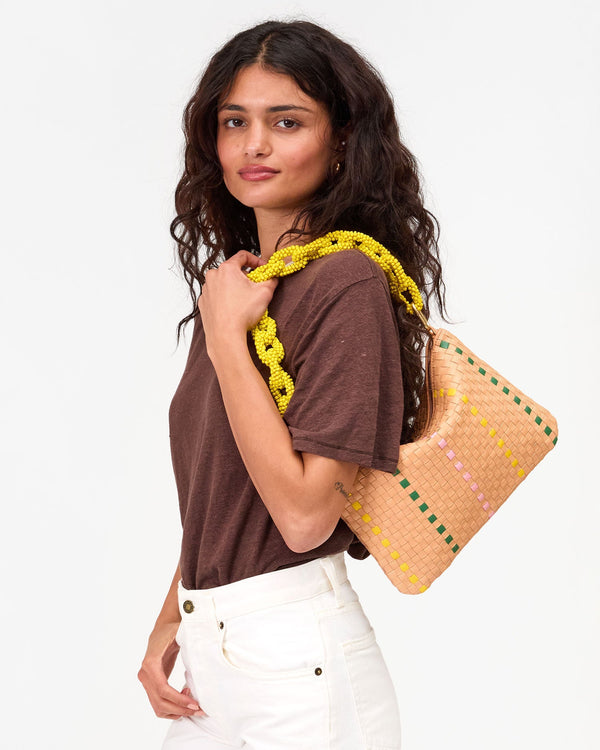 Clare Vivier Flat Clutch W/ Tabs Bisque Woven Checker W/ Stripe