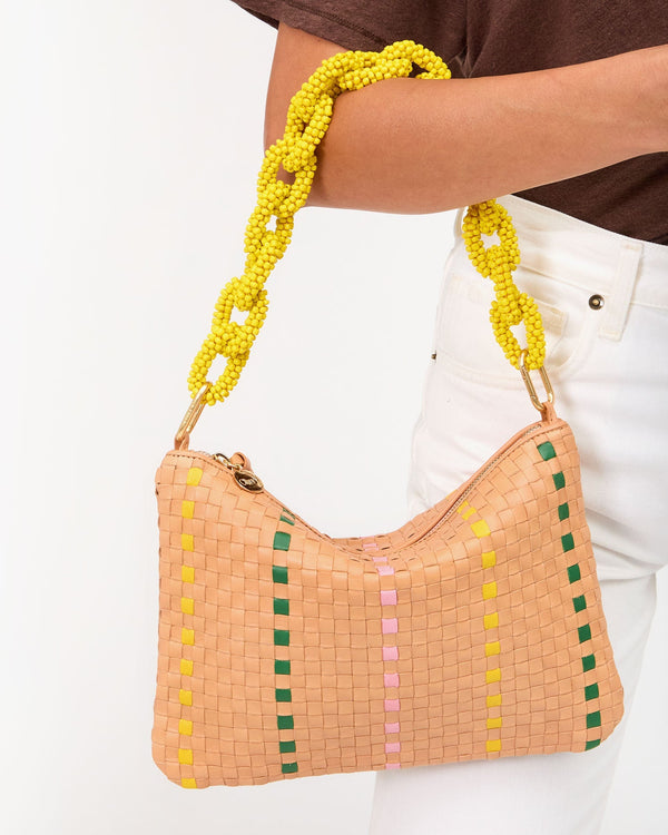 Clare Vivier Flat Clutch W/ Tabs Bisque Woven Checker W/ Stripe