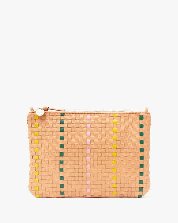 clare vivier Flat Clutch w/ Tabs Bisque Woven Checker w/ Stripe