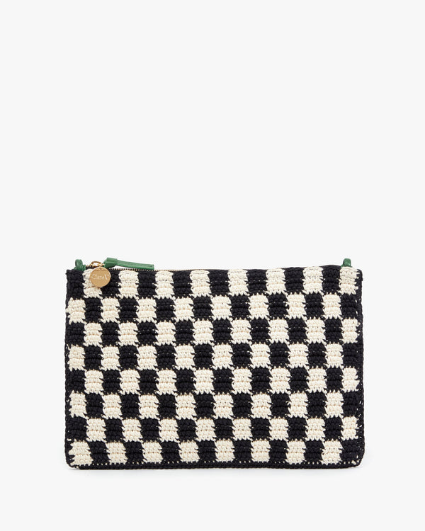 clare vivier Flat Clutch w/ Tabs Black/Cream Crochet Mini Checker