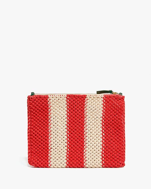 Clare Vivier Flat Clutch W/ Tabs Cream/Bright Poppy Crochet Stripe W/ Ciao