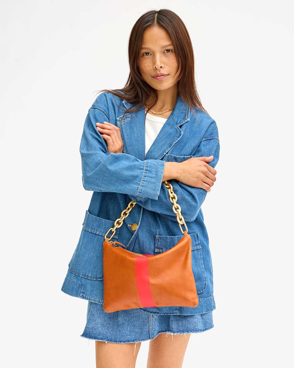 Clare Vivier Flat Clutch W/ Tabs Tan W/ Poppy Vinyl Stripe