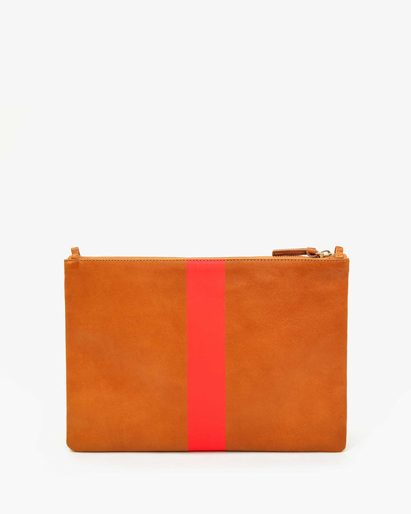 Clare Vivier Flat Clutch W/ Tabs Tan W/ Poppy Vinyl Stripe