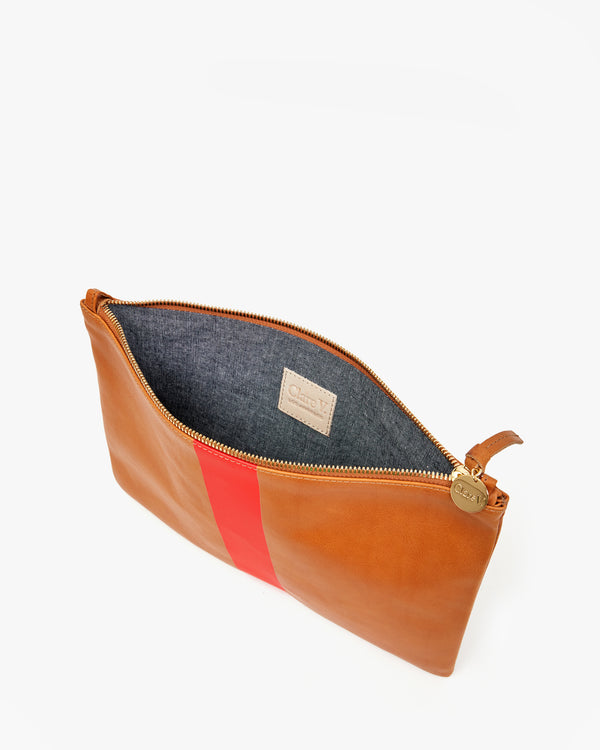 Clare Vivier Flat Clutch W/ Tabs Tan W/ Poppy Vinyl Stripe