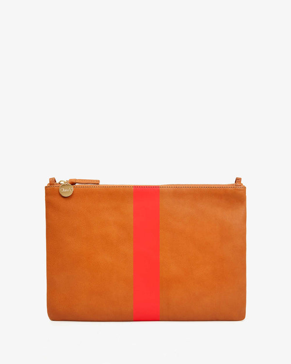 clare vivier Flat Clutch w/ Tabs Tan w/ Poppy Vinyl Stripe