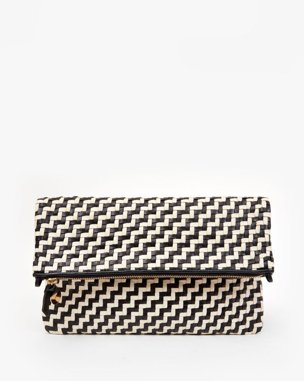 clare vivier Foldover Clutch w/ Tabs Black/Cream Woven Zig-Zag