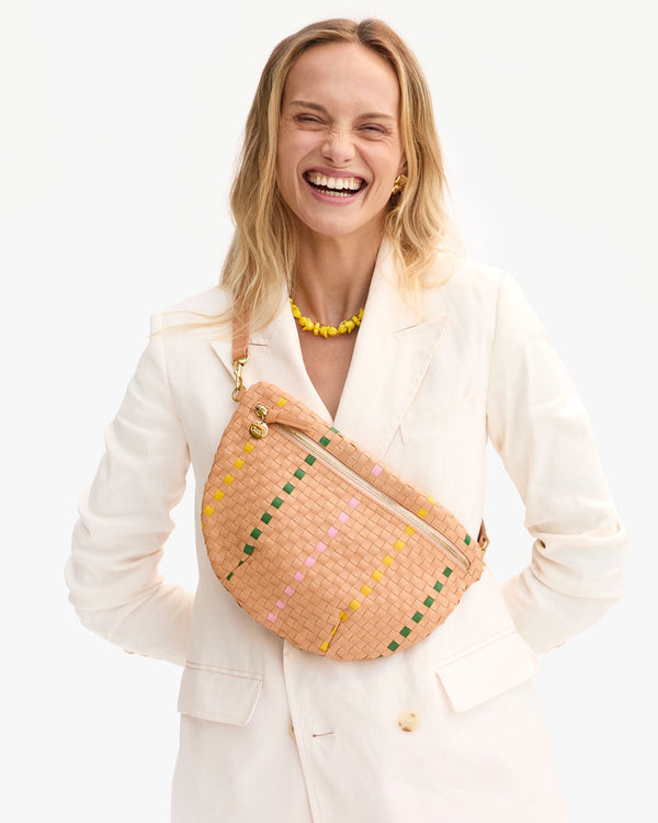 Clare Vivier Grande Fanny Bisque Woven Checker W/ Stripe