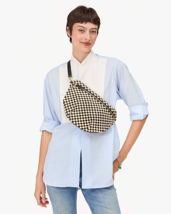 Clare Vivier Grande Fanny Black/Cream Woven Checker