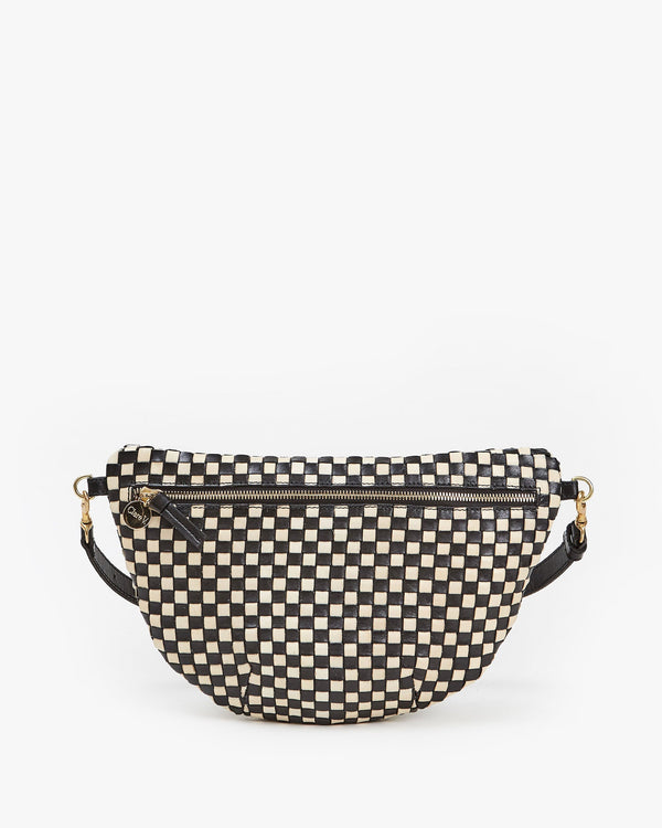 clare vivier Grande Fanny Black/Cream Woven Checker