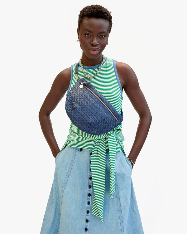 Clare Vivier Grande Fanny Bleu Marine Woven Checker