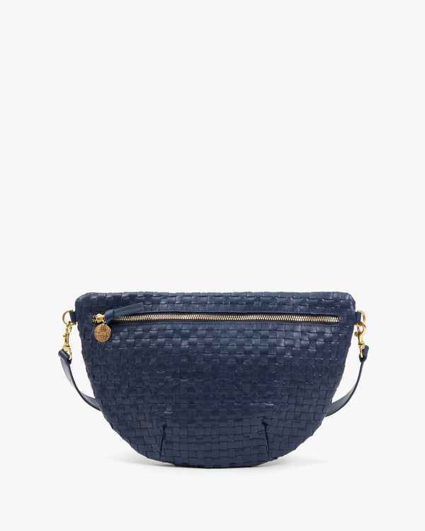 clare vivier Grande Fanny Bleu Marine Woven Checker