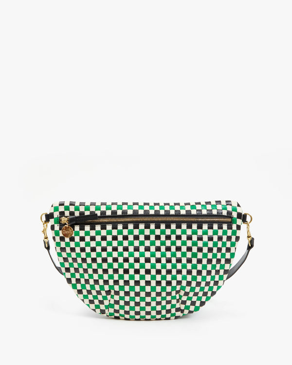 clare vivier Grande Fanny Green Apple Multi Woven Checker