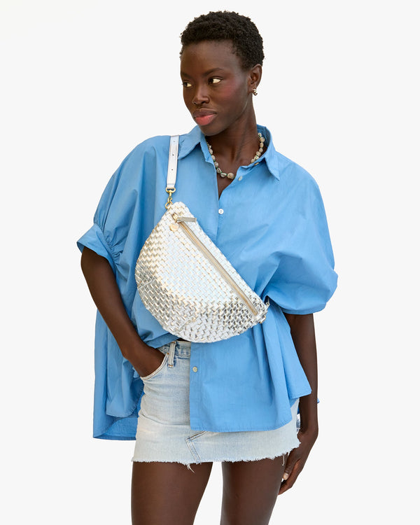 Clare Vivier Grande Fanny Silver Specchio Woven Checker