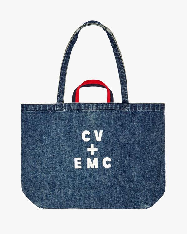 Clare Vivier Jumbo Tote Indigo Denim W/ Cream/Bright Poppy Maman Je T'aime