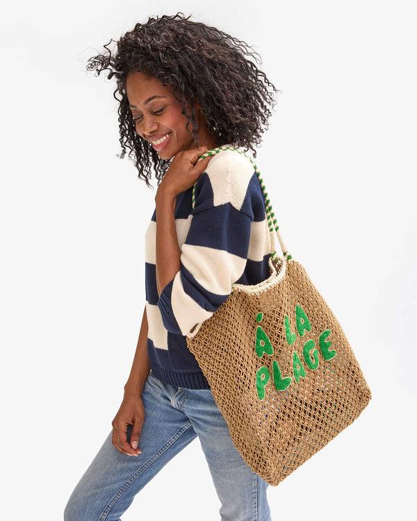 Clare Vivier L'Été Tote Tan Crochet W/ Green Á La Plage