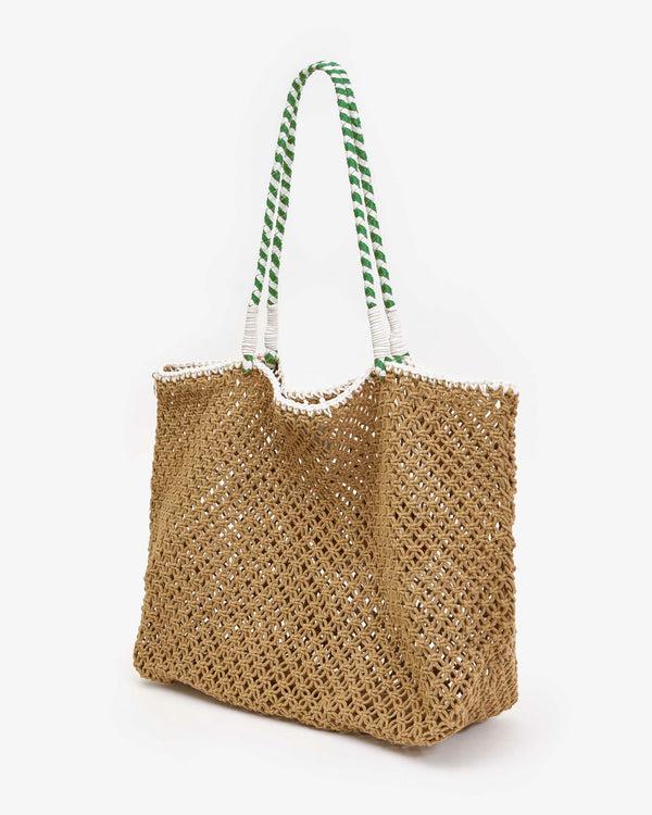 Clare Vivier L'Été Tote Tan Crochet W/ Green Á La Plage