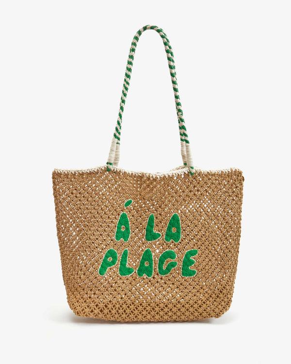 clare vivier L'Été Tote Tan Crochet w/ Green Á La Plage
