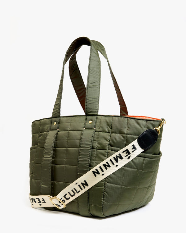 Clare Vivier Le Box Tote Sportif Army W/ Black/Cream Masculin Féminin Webbing Strap