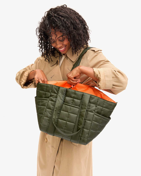 Clare Vivier Le Box Tote Sportif Army W/ Black/Cream Masculin Féminin Webbing Strap