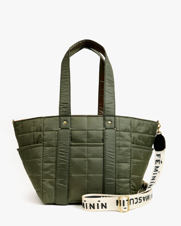 clare vivier Le Box Tote Sportif Army w/ Black/Cream Masculin Féminin Webbing Strap