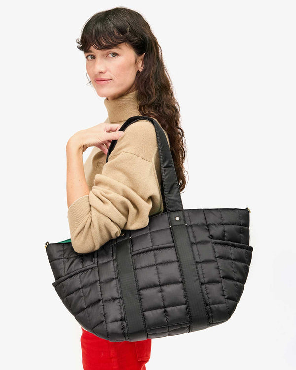 Clare Vivier Le Box Tote Sportif Black W/ Black/Cream Webbing Strap