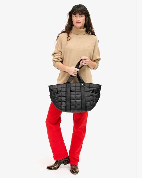 Clare Vivier Le Box Tote Sportif Black W/ Black/Cream Webbing Strap