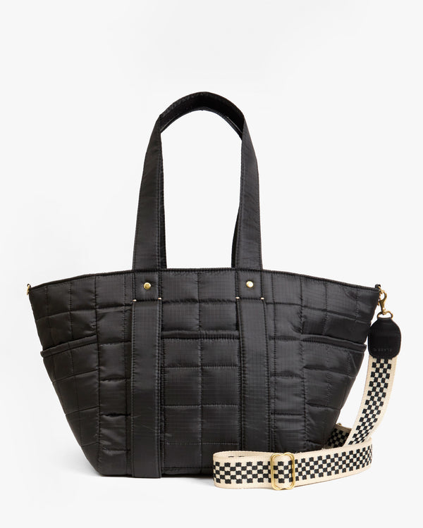 clare vivier Le Box Tote Sportif Black w/ Black/Cream Webbing Strap